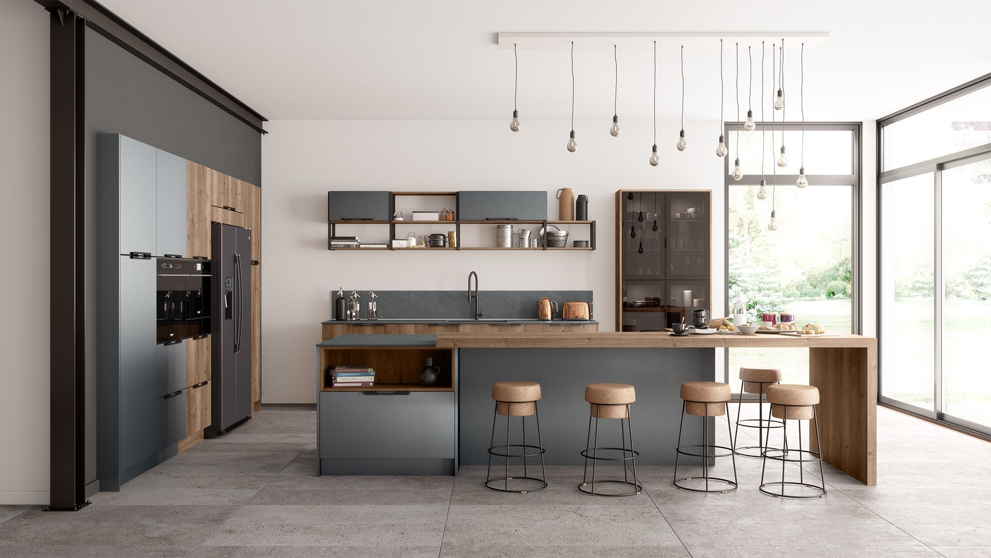 Cuisine grise et bois