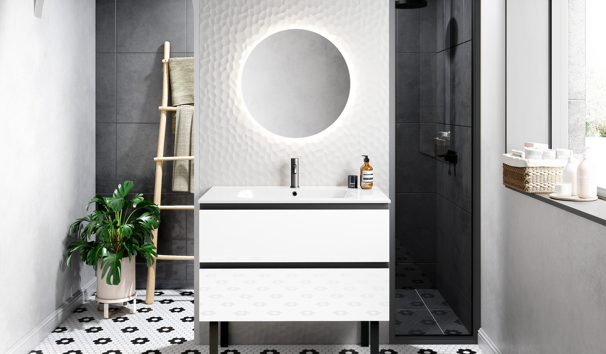 Salle de bain blanche brillante